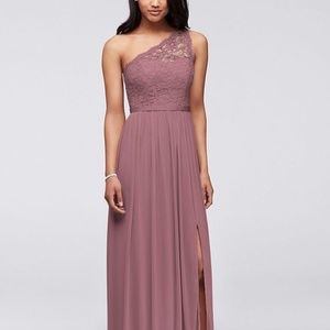 David's Bridal Quartz One Shoulder Lace Dress